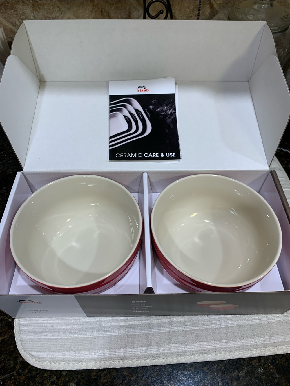 Staub Red and Cream Ceramic Serving Bowls - Set of 2